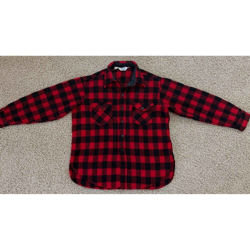 VINTAGE Woolrich Shirt Mens XL Red Buffalo Plaid Wool Heavyweight 60s USA Made